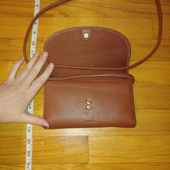Fossil Brown Leather Sophia Wallet Crossbody Bag Removable Strap Convertible - Picture 13 of 15